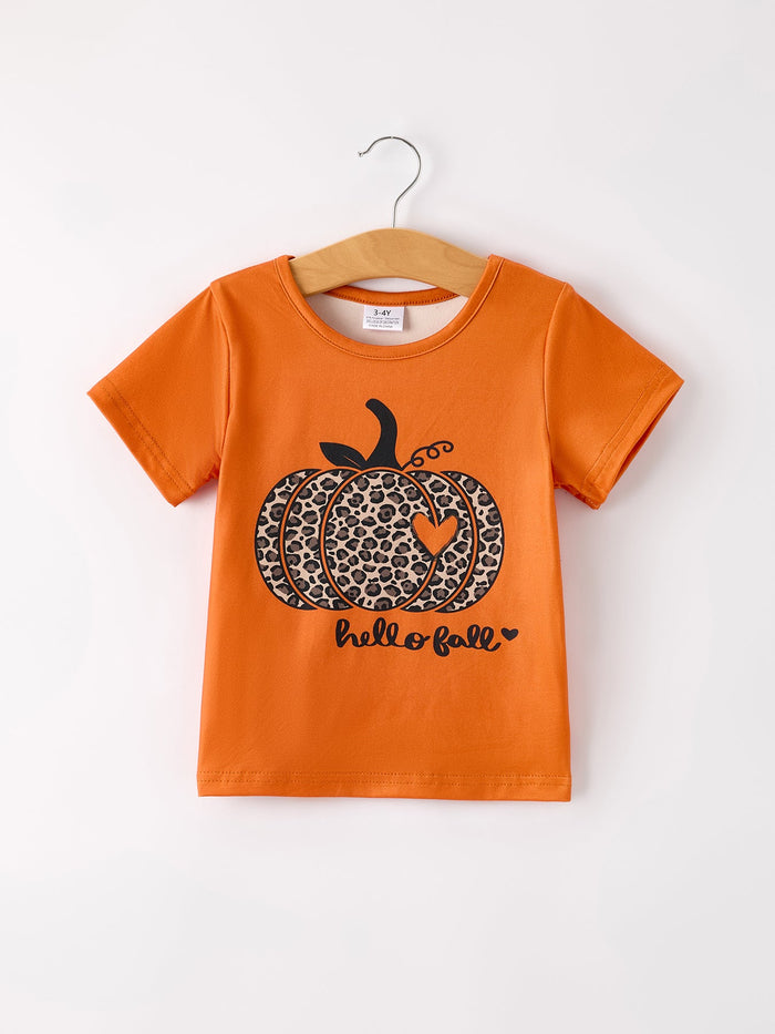 Fall Leopard Short sleeve O-neck T-shirt