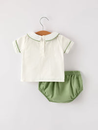 Pumpkin Applique Plaid Boys Bloomers Romper Set