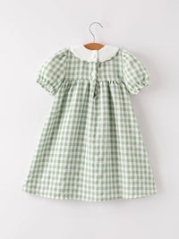 Pumpkin Applique Plaid Green Girls Dress