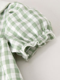 Pumpkin Applique Plaid Green Girls Dress