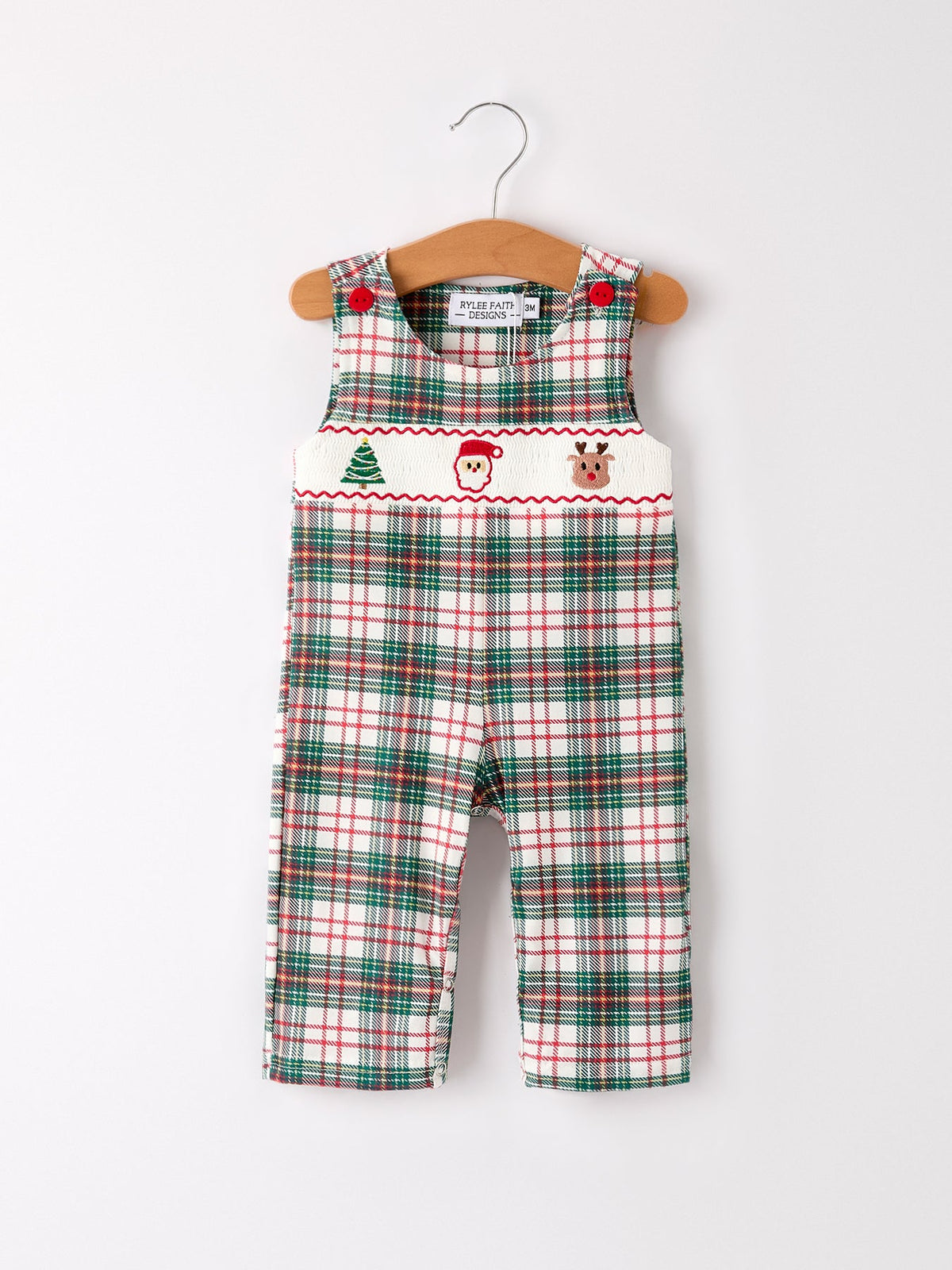 Christmas Jonjon Plaid Smocking Embroidered Boys Romper