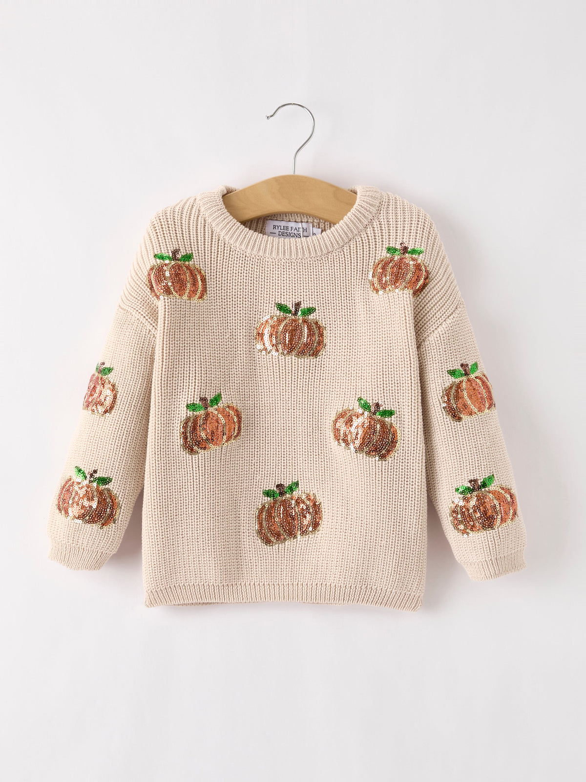 Pumpkin Sequin Sweater – Beige, Perfect for Fall