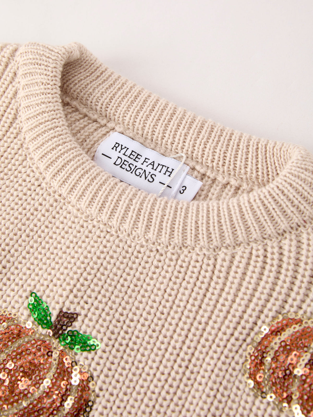 Pumpkin Sequin Sweater – Beige, Perfect for Fall