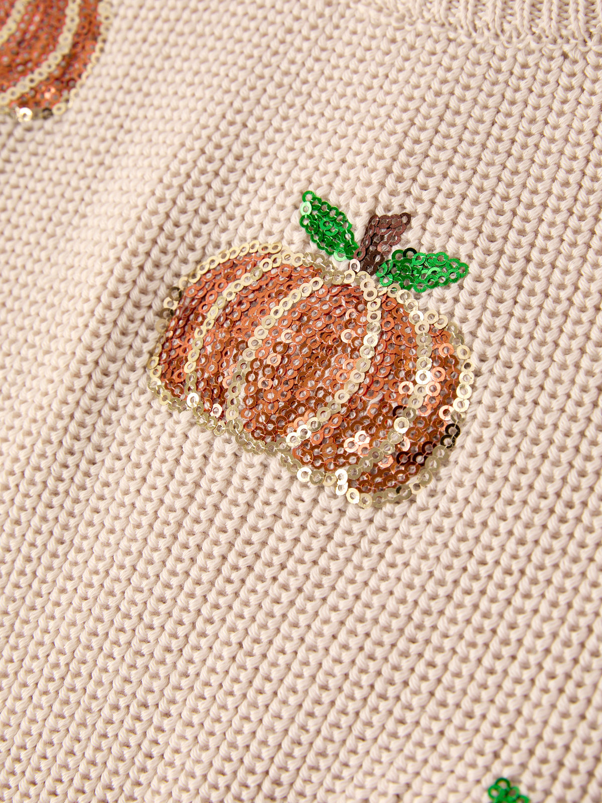 Pumpkin Sequin Sweater – Beige, Perfect for Fall
