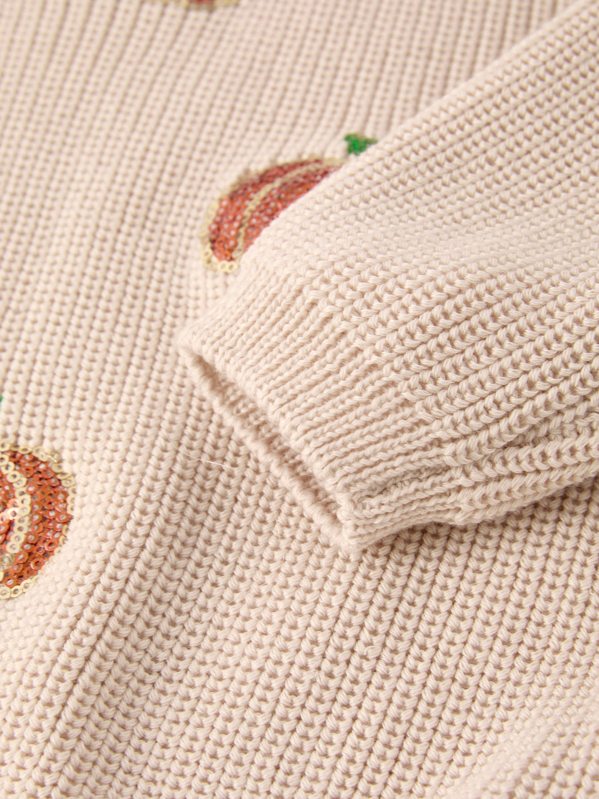 Pumpkin Sequin Sweater – Beige, Perfect for Fall