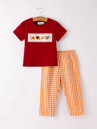 Fall Turkey Embroidered Boy Set