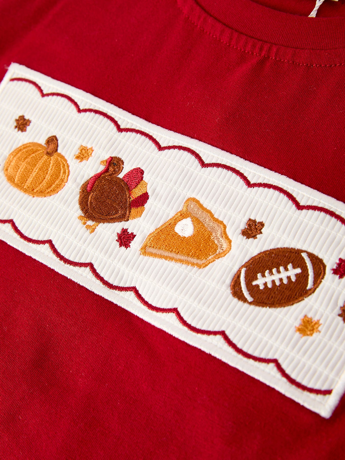 Fall Turkey Embroidered Boy Set