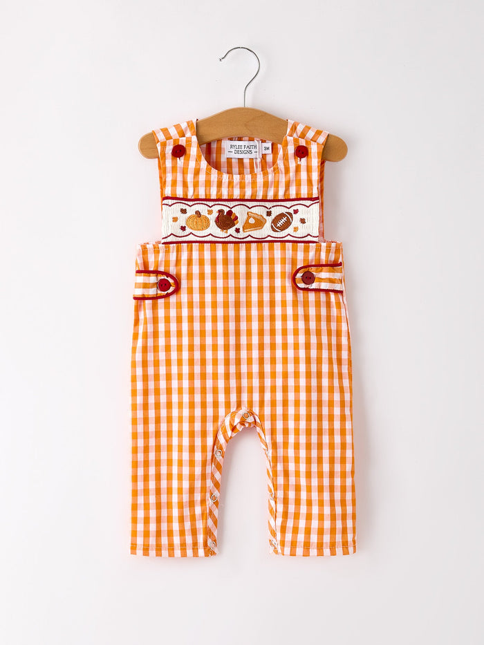 Fall Turkey Embroidered Romper for Baby Boys