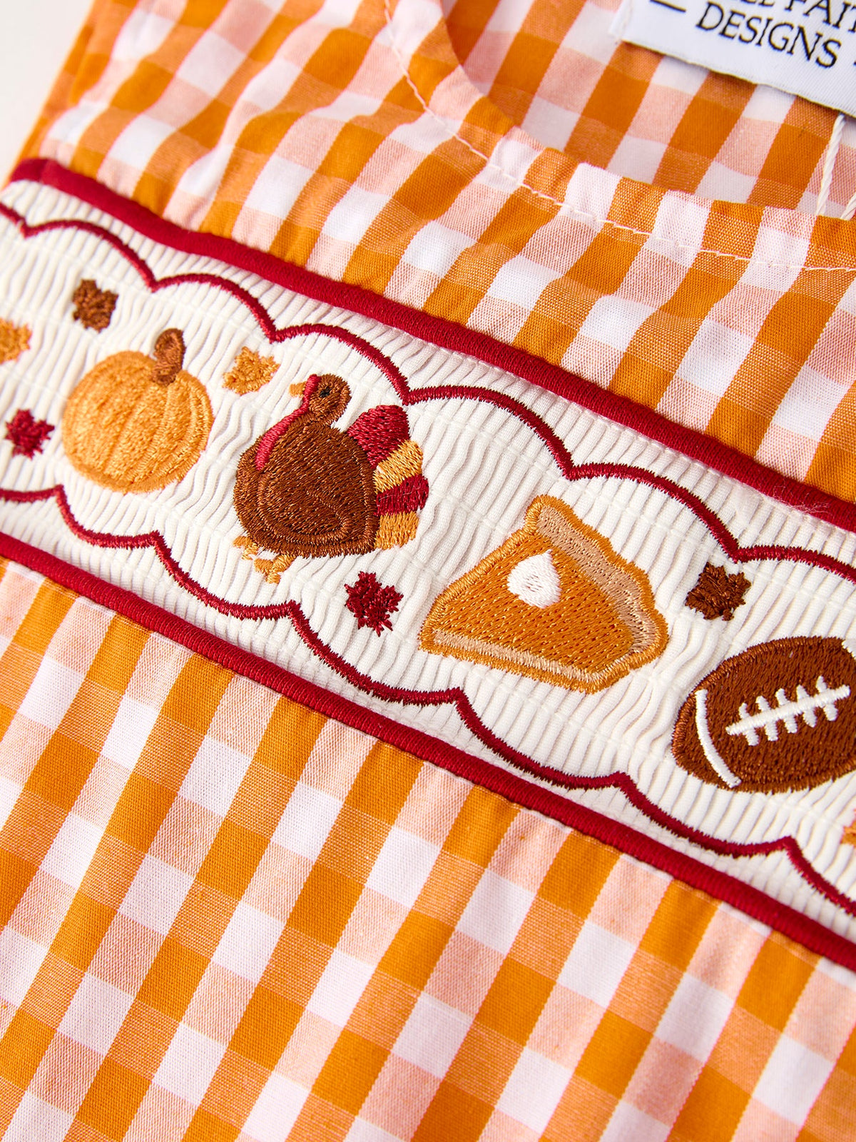 Fall Turkey Embroidered Romper for Baby Boys