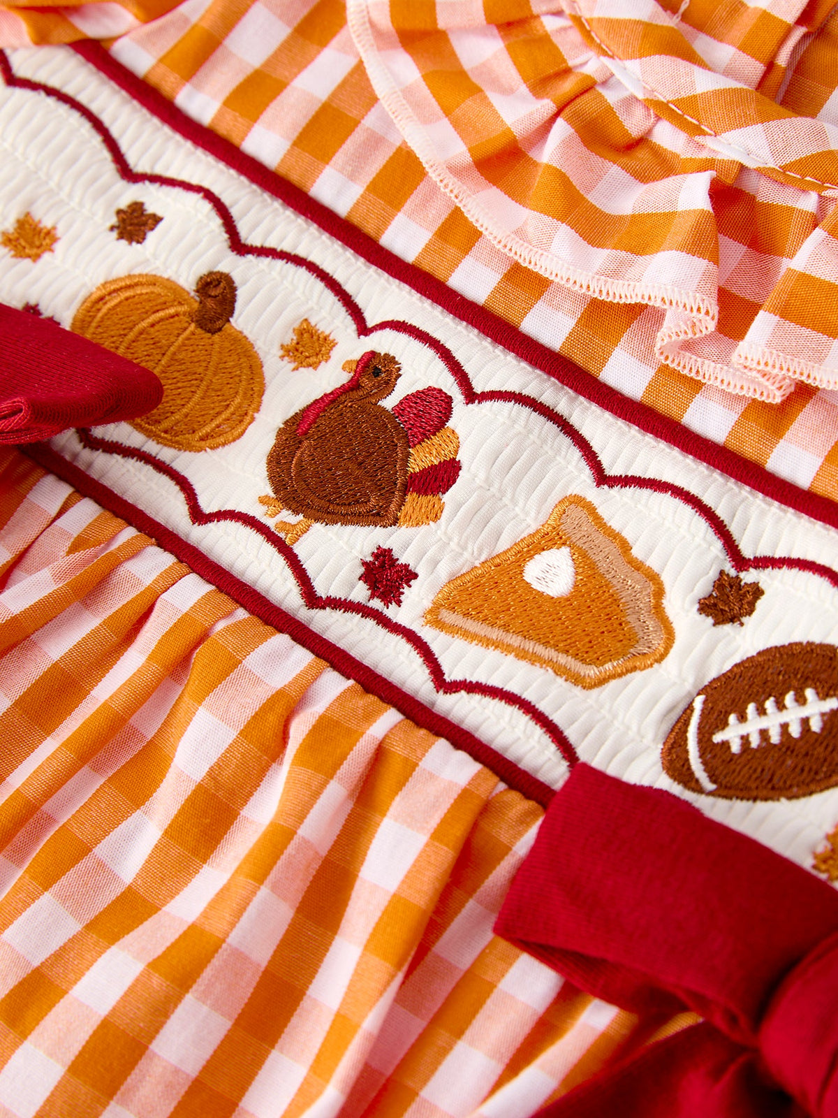 Fall Turkey Embroidered Romper for Baby Girls