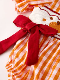 Fall Turkey Embroidered Romper for Baby Girls
