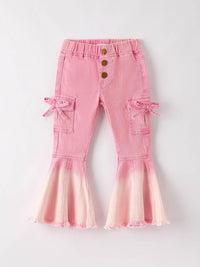 Pink Bell Bottom Jeans – Frayed Hem with Cargo Pockets - Essential Southern Charm