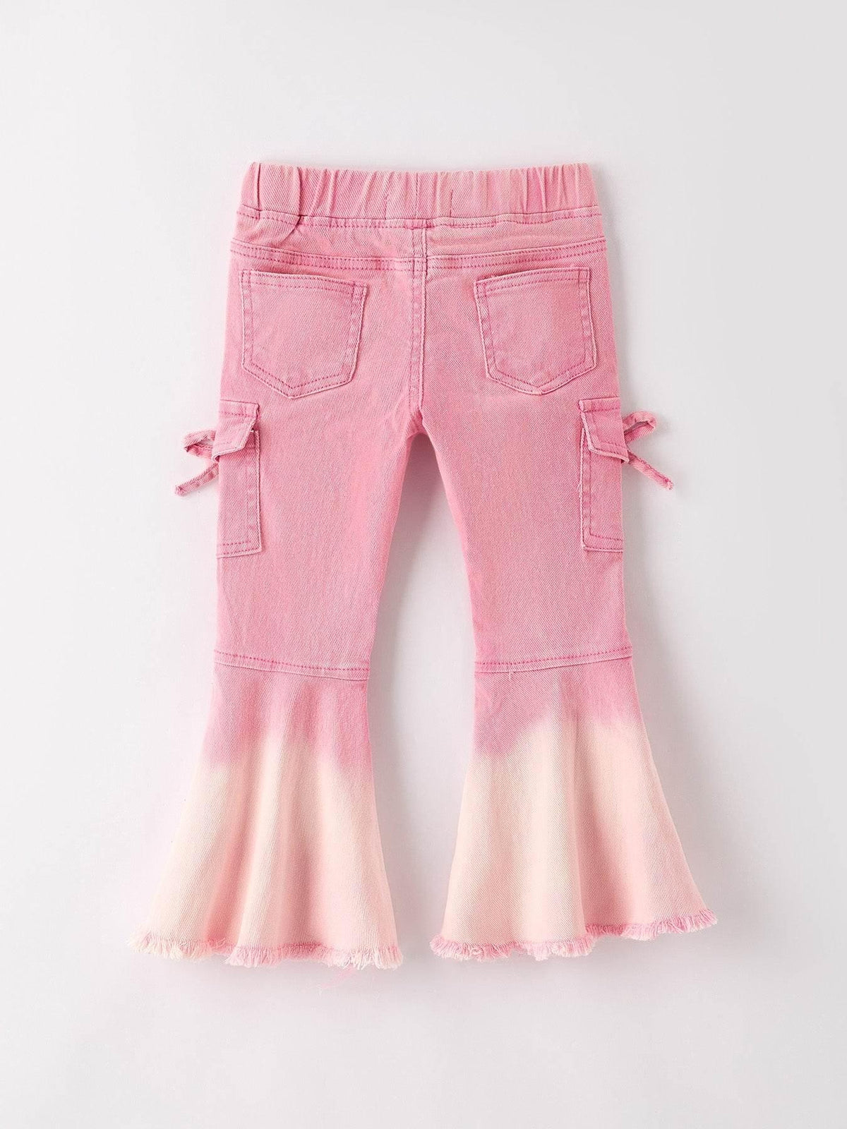 Pink Bell Bottom Jeans – Frayed Hem with Cargo Pockets - Essential Southern Charm