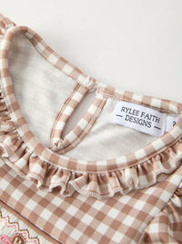 Christmas Vintage-Style Plaid Dress with Embroidered Gingerbread and Bows