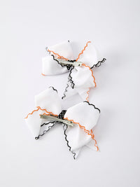 Halloween Pumpkin Hair Bows: White Ribbon Design（2PCS）