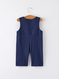 Christmas Holiday Celebration Baby Boys Romper: Navy with Santa Sleigh