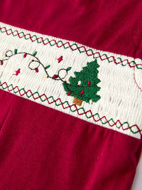 Christmas Tree Dog Smocking Embroidered Baby Boys Romper