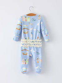 Nativity Pattern Baby Girls Romper with Ruffles