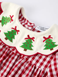 Christmas Embroidered Christmas Tree Plaid Girls Dress