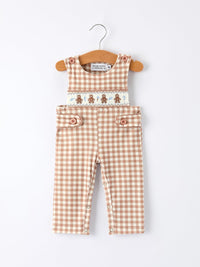 Christmas Vintage-Style Plaid Embroidered Gingerbread and Bows Boy Romper