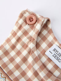 Christmas Vintage-Style Plaid Embroidered Gingerbread and Bows Boy Romper