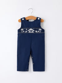 Nativity Smocking Embroidered Baby Boy Romper