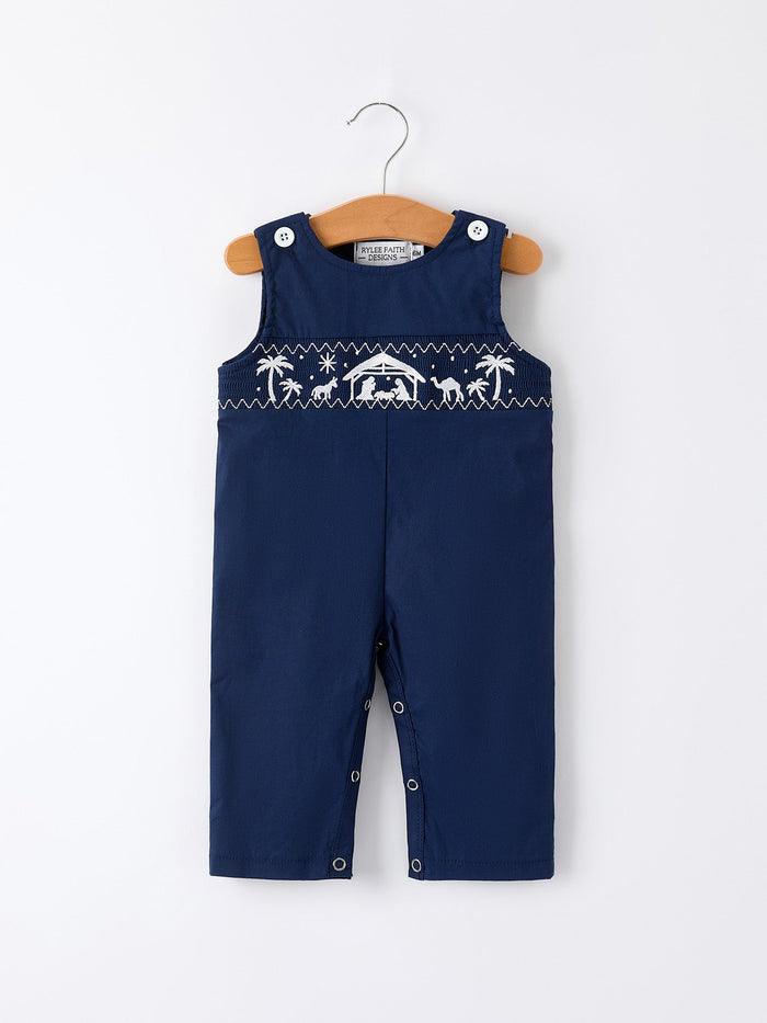 Nativity Smocking Embroidered Baby Boy Romper