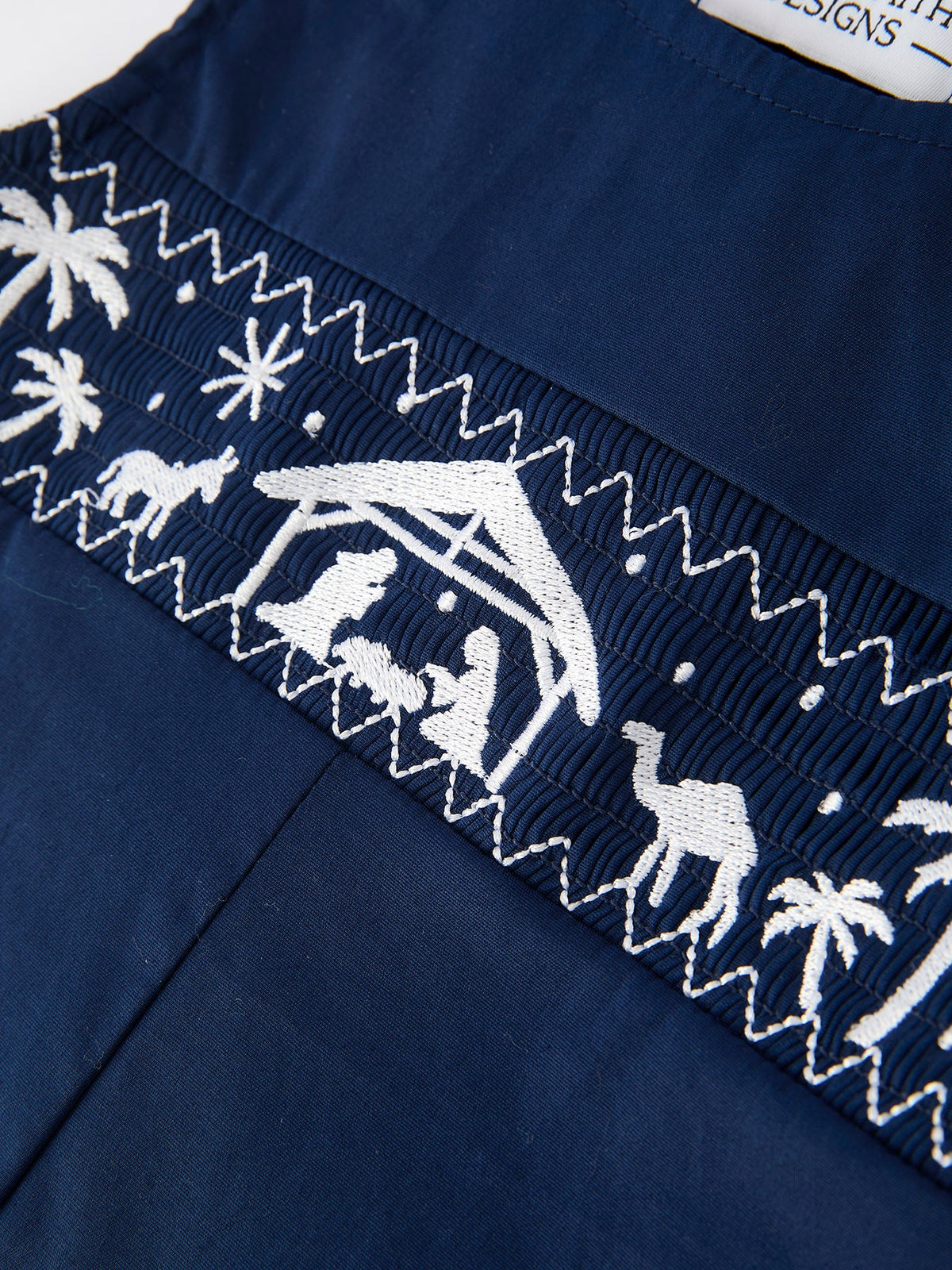 Nativity Smocking Embroidered Baby Boy Romper