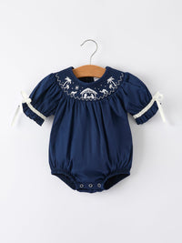 Nativity Smocking Embroidered Baby Girls Christmas Romper