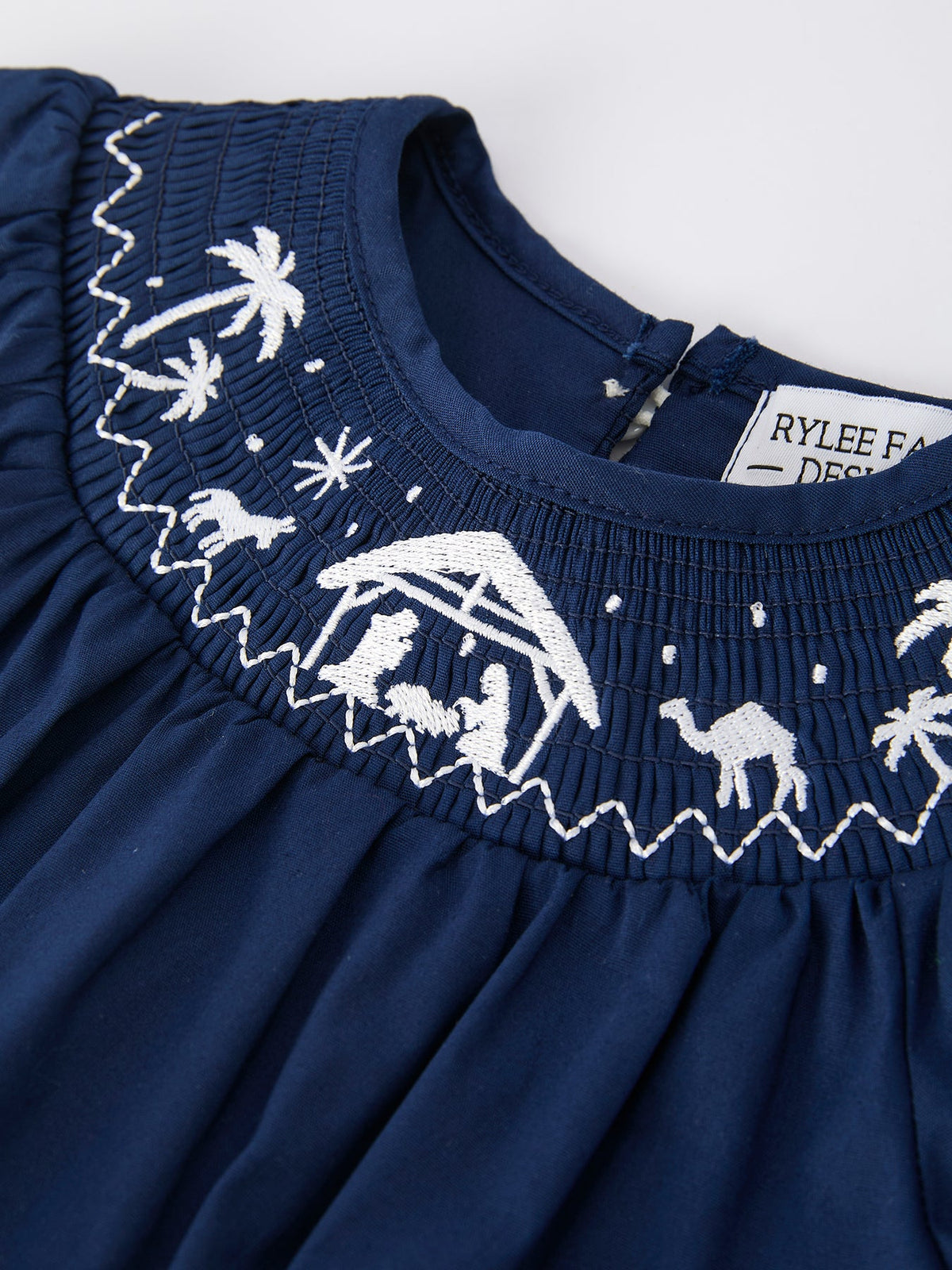 Nativity Smocking Embroidered Baby Girls Christmas Romper