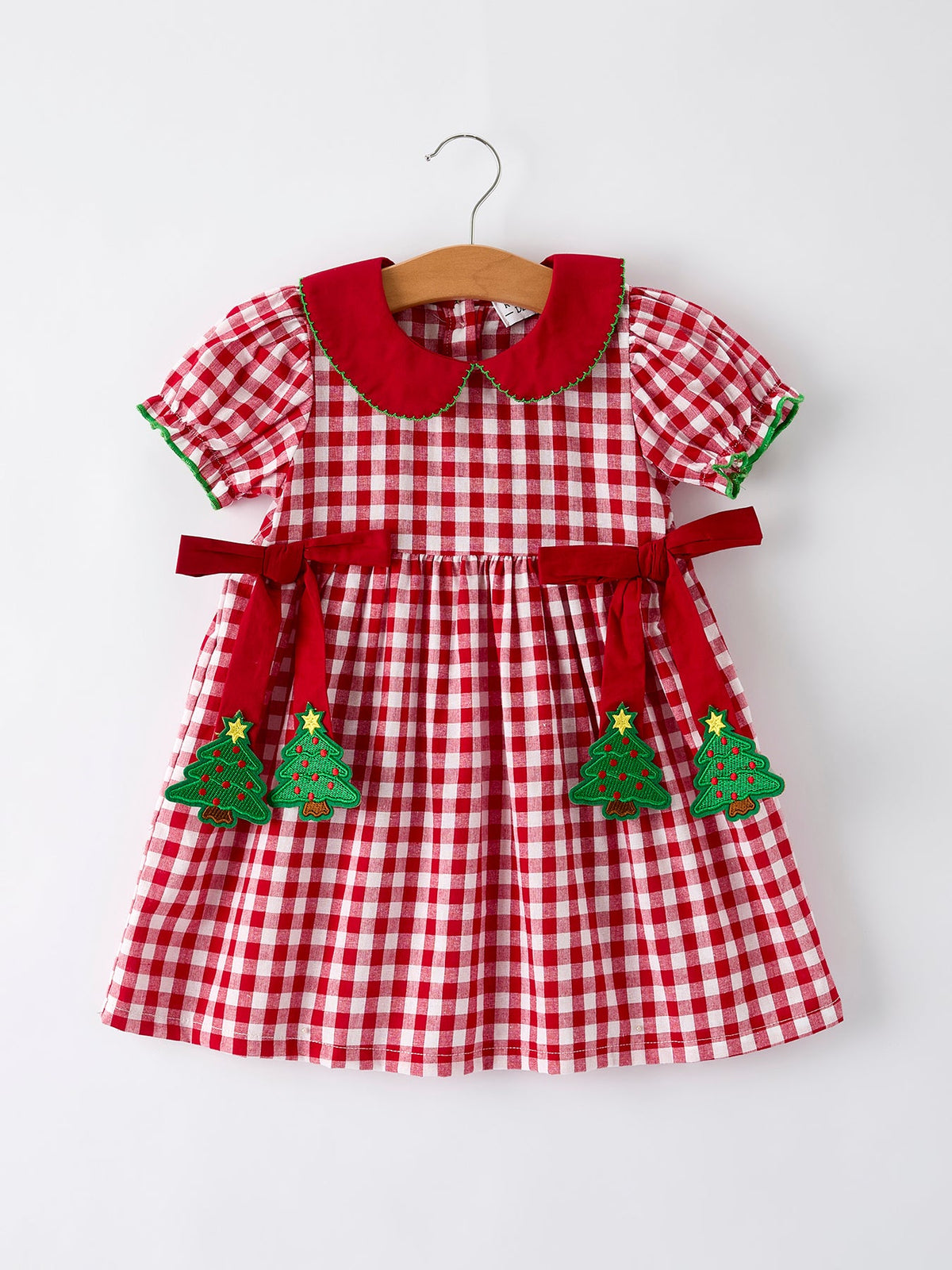 Red Plaid Dress with Tree Bow Accents