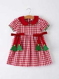 Red Plaid Dress with Tree Bow Accents