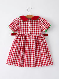 Red Plaid Dress with Tree Bow Accents