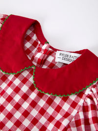 Red Plaid Dress with Tree Bow Accents