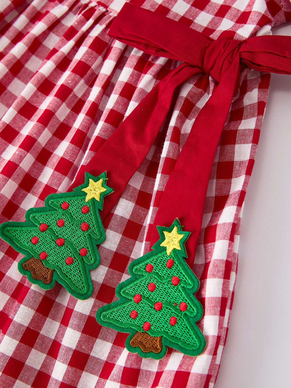 Red Plaid Dress with Tree Bow Accents