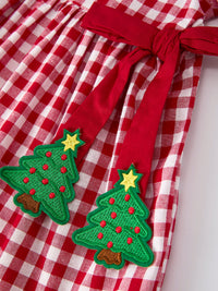 Red Plaid Dress with Tree Bow Accents