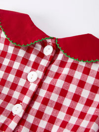 Red Plaid Dress with Tree Bow Accents