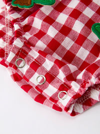 Red Plaid Romper with Tree Bow Accents