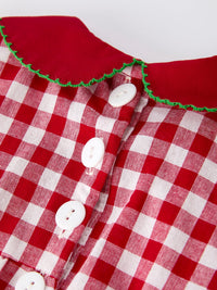 Red Plaid Romper with Tree Bow Accents
