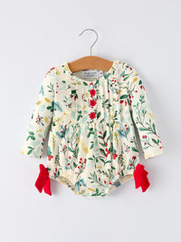 Baby Girls Christmas Romper – Holiday Bow Long Sleeve Outfit
