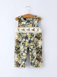 Baby boy romper with camo duck smocking embroidery on chest