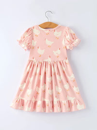 Farm Spring Chicken Print Girls Ruffle Dress - Essential Southern Charm
