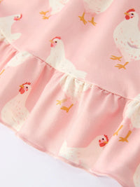 Farm Spring Chicken Print Girls Ruffle Dress - Essential Southern Charm