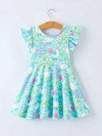 Aqua Spring Chicken Floral Farm Print Girls Dress - Essential Southern Charm
