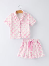 Mommy & Me Pink Bow Print Ruffle Pajama Set