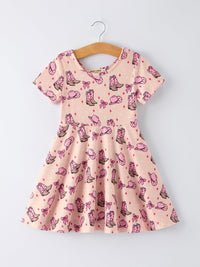 Western Print Girl Short Sleeve Dress