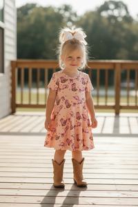 Western Print Girl Short Sleeve Dress