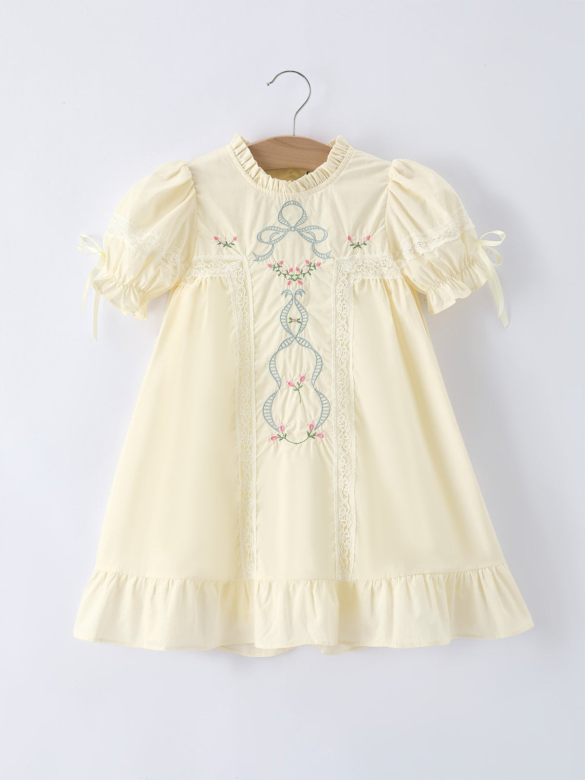 Embroidered Lace Girls' Short-sleeved Dress (2 colors available)