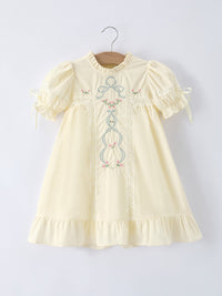 Embroidered Lace Girls' Short-sleeved Dress (2 colors available)