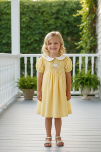 Yellow Goose Embroidered Smocked Plaid Dress